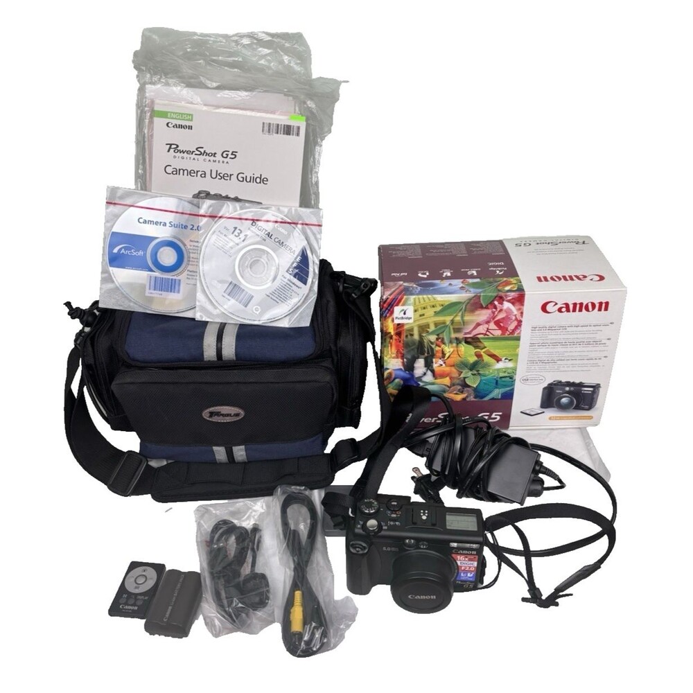 Canon Powershot G5 Digital Camera Complete WORKS Manuals Camera Bag OPEN BOX